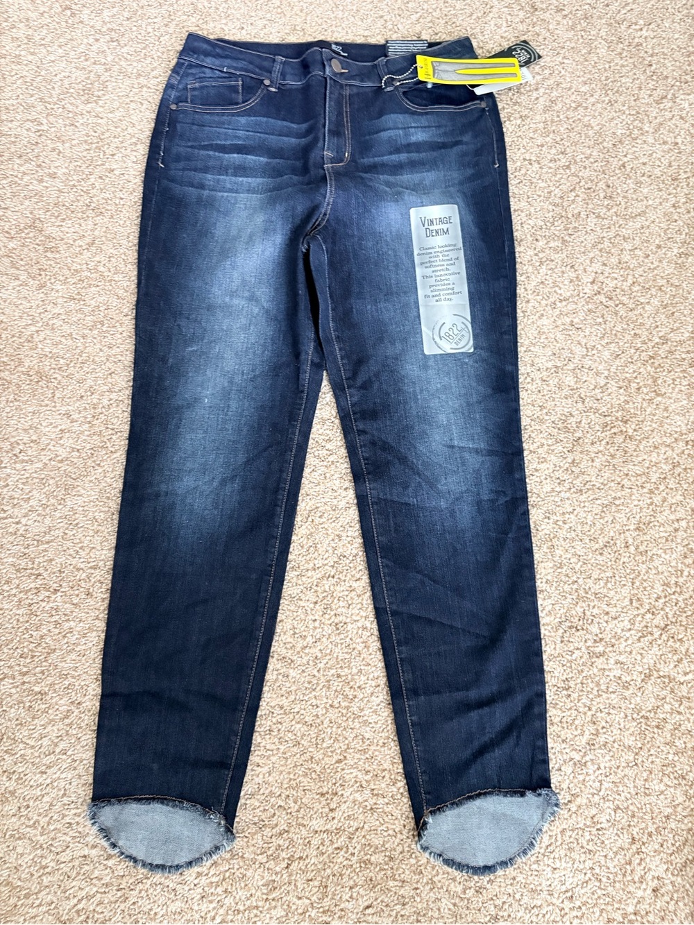 1822 Denim Vintage Stretch Jeans Dark Wash Raw Fray Hem 14 NEW WITH TAGS